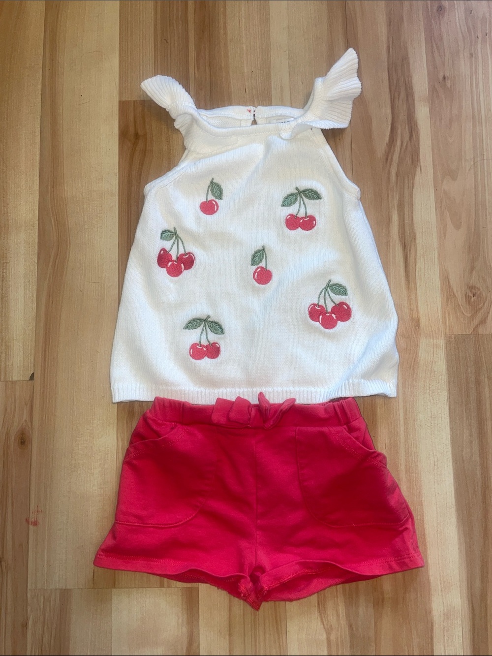 Girls White Cherry Print Tank Top and Red Shorts Set size 3T